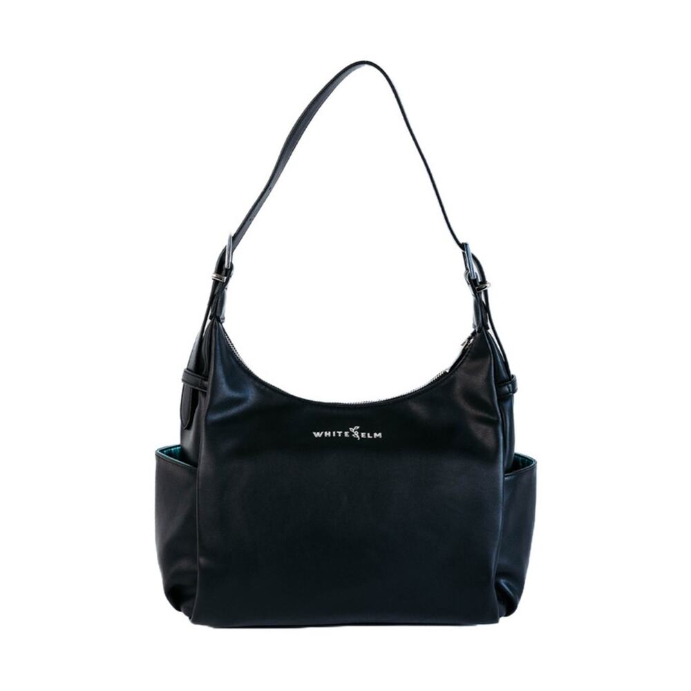 White Elm Camille Hobo Bag Black Shimmer Aqua Lining Silver Hardware NWOT